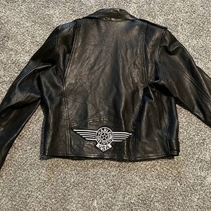 Harley Davidson patch onto a custom leather jacket